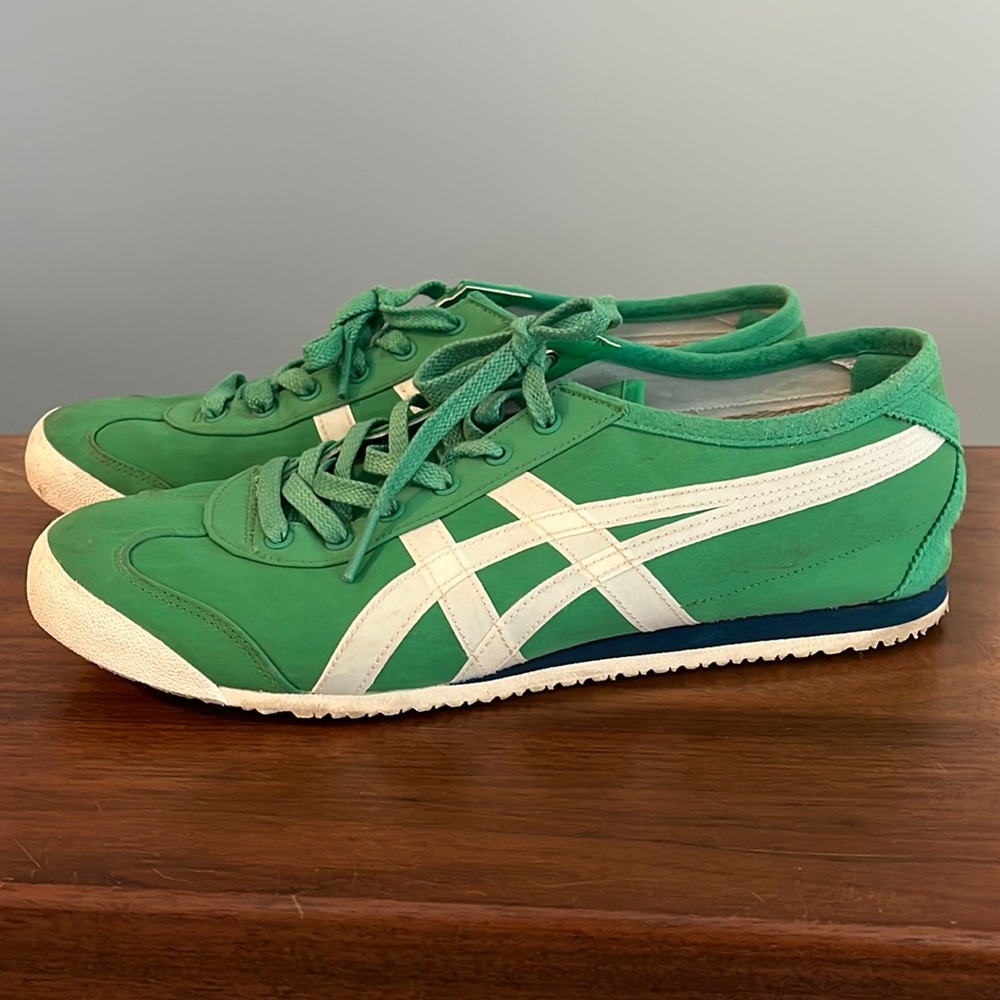 Green and white Onitsuka Tigers 7 men 9 women could fit 8.5 woman